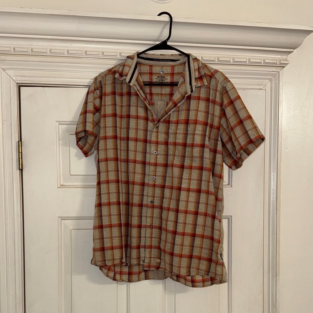 Kuhl Men's Orange and Brown Plaid Button Down Shirt